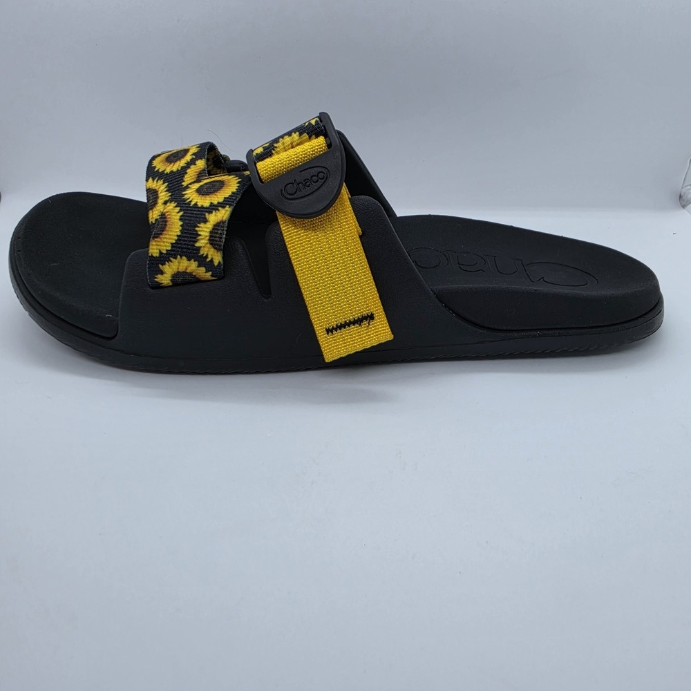 Chaco Slide Sandals Women's 9 Black Yellow Sunflower Floral Buckle Straps - Picture 8 of 11